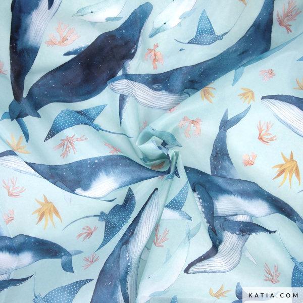 Polyesterstoff Fabric Whales & Sea